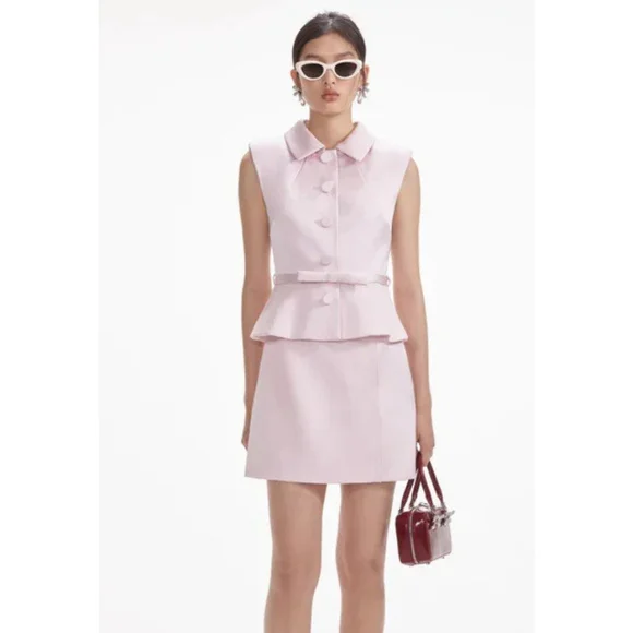 knee length dresses for ladies Pink Satin Lace Dress – self-portrait-US
